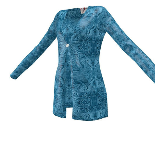 Blue Denim Design Ladies Cardigan With Pockets