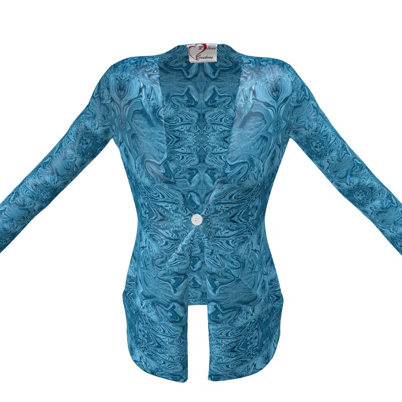 Blue Denim Design Ladies Cardigan With Pockets