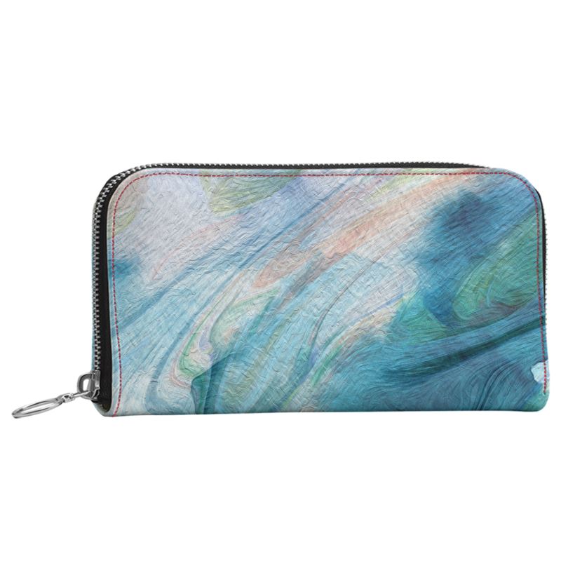 Peaceful Teals Leather Zip Wallet / Purse