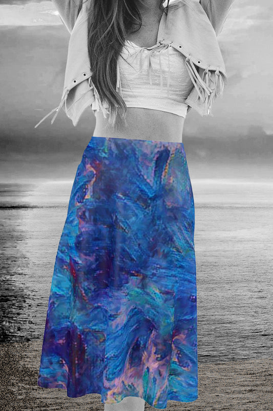 Beautiful Blues Long Midi Skirt