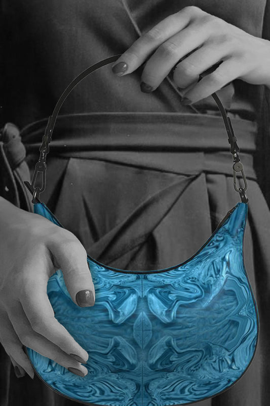 Blue Denim Design Curve Hobo Bag