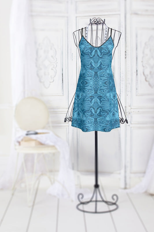 Blue Denim Design Slip Dress