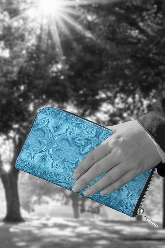 Blue Denim Design Leather Zip Wallet / Purse