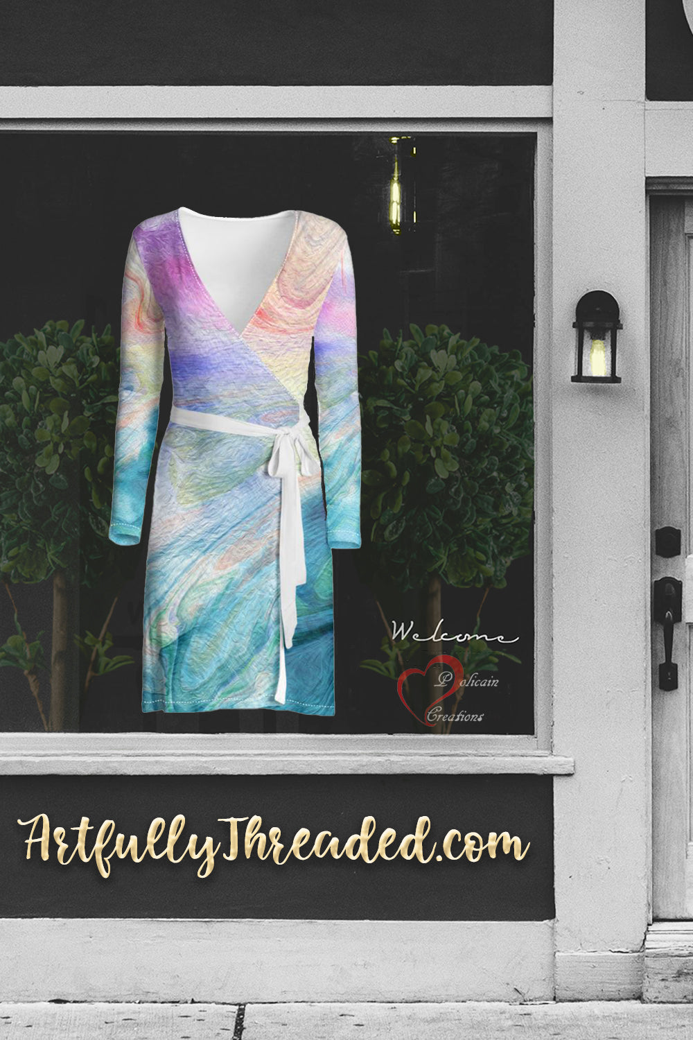 Peaceful Teals Wrap Dress