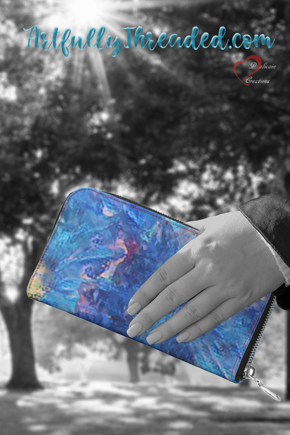 Beautiful Blues Leather Zip Wallet / Purse