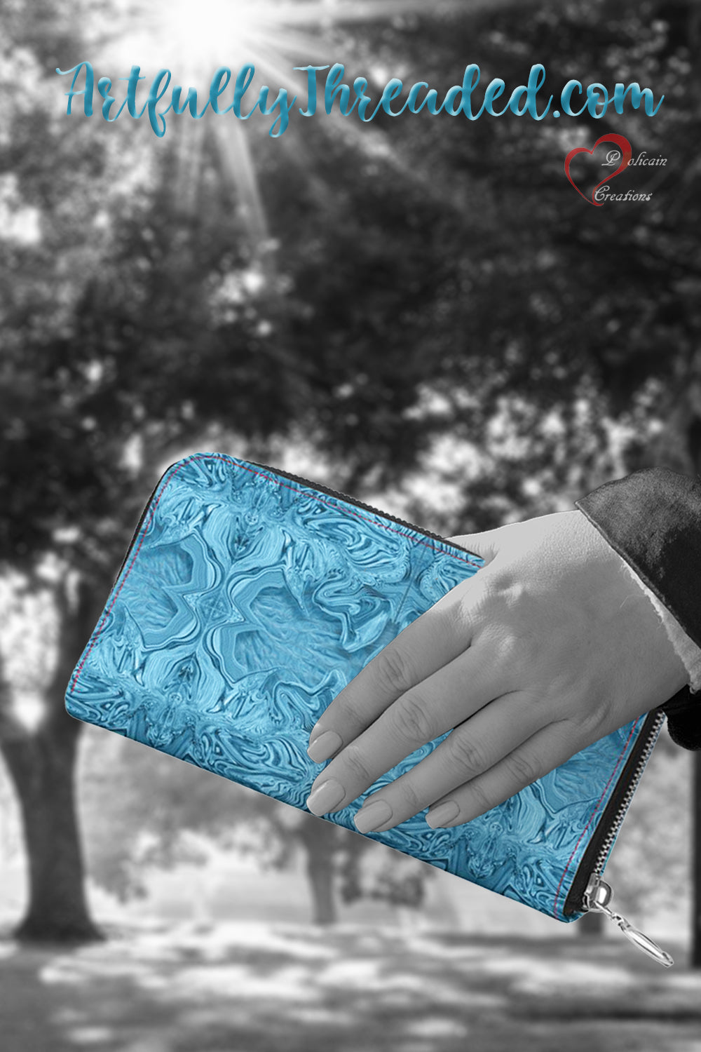 Blue Denim Design Leather Zip Wallet / Purse