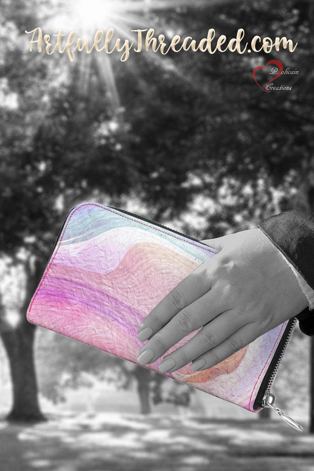 Peaceful Pinks Leather Zip Wallet / Purse