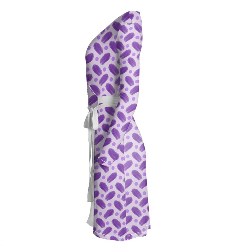 Indigo and Dots on Lavender Wrap Dress
