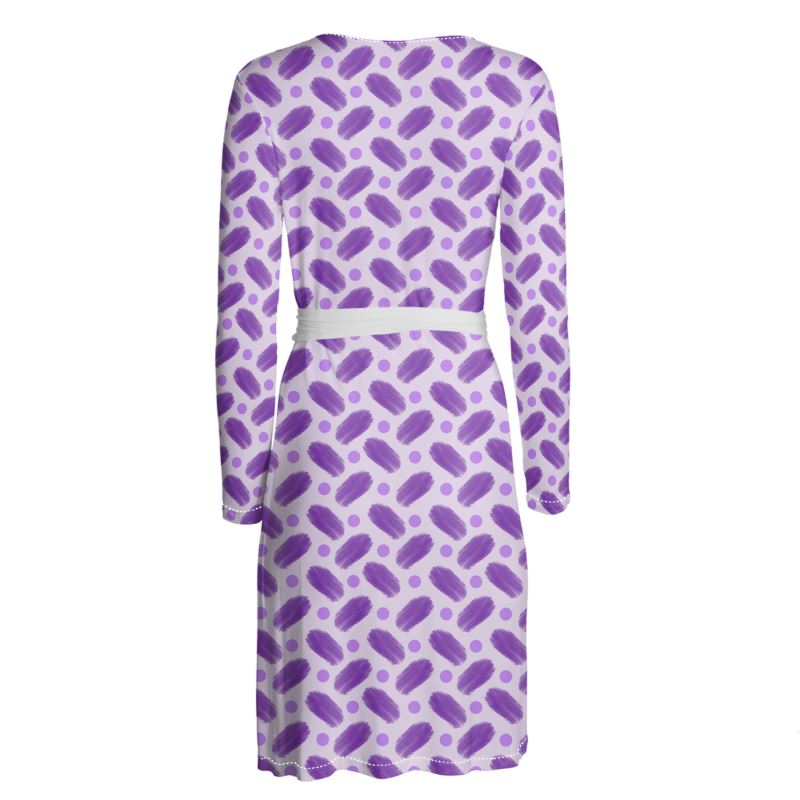 Indigo and Dots on Lavender Wrap Dress