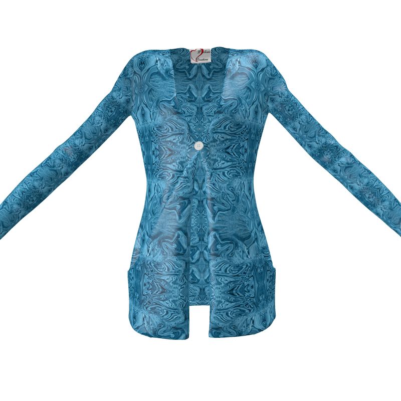 Blue Denim Design Ladies Cardigan With Pockets