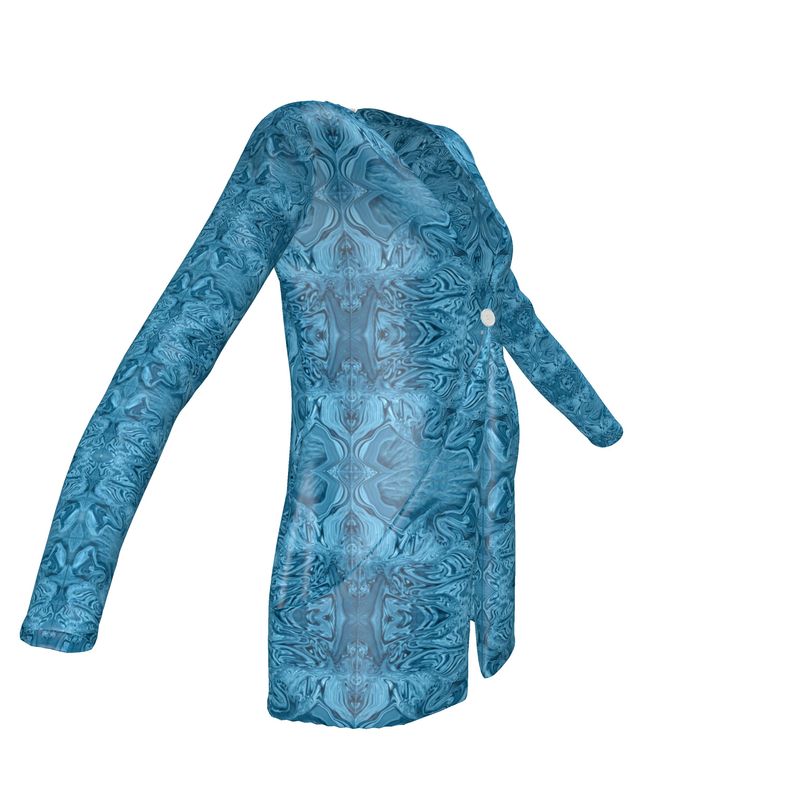 Blue Denim Design Ladies Cardigan With Pockets