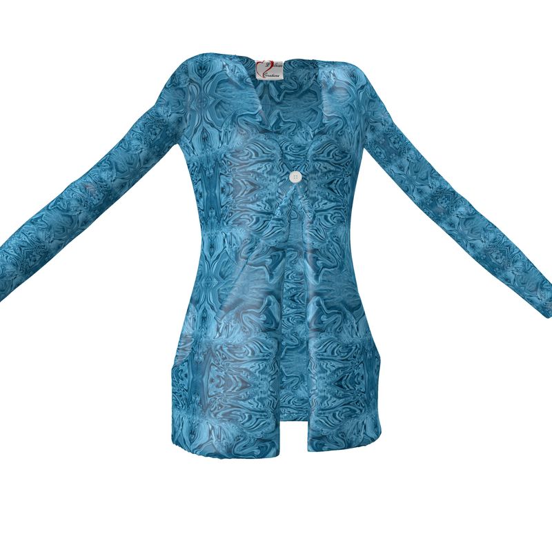 Blue Denim Design Ladies Cardigan With Pockets