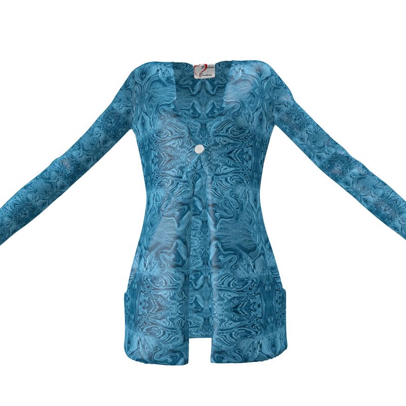 Blue Denim Design Ladies Cardigan With Pockets